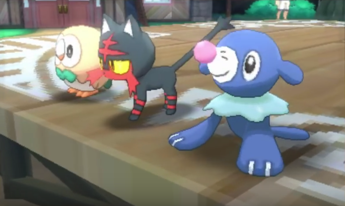 The new starters of Pokémon Sun and Moon, Rowlett, Litten, and Poplio